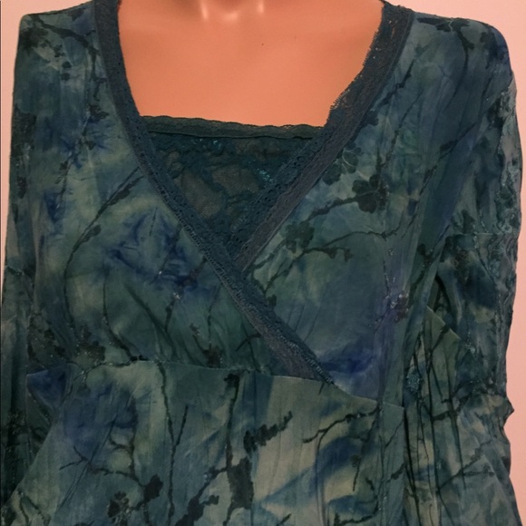 🌸 ♥️💜 Boho aqua blues greens M L Dress Barn - Picture 3 of 7